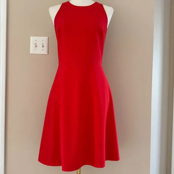 BANANA REPUBLIC | Lightweight Wool Orange Sleeveless Fit & Flare Dress Sz 8 - Picture 2 of 7